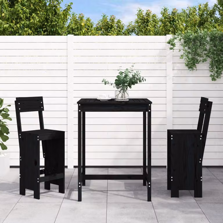Set Bar da Giardino vidaXL in 3 Pezzi Nero in Legno di Pino
