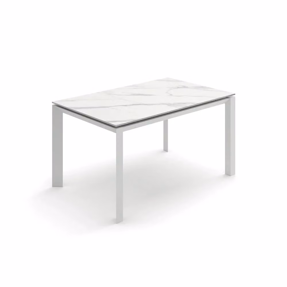 Tavolo da pranzo allungabile Linear Duzzle in ceramica effetto marmo bianco, L: 140-220 cm, P: 90 cm, H: 75 cm – 2