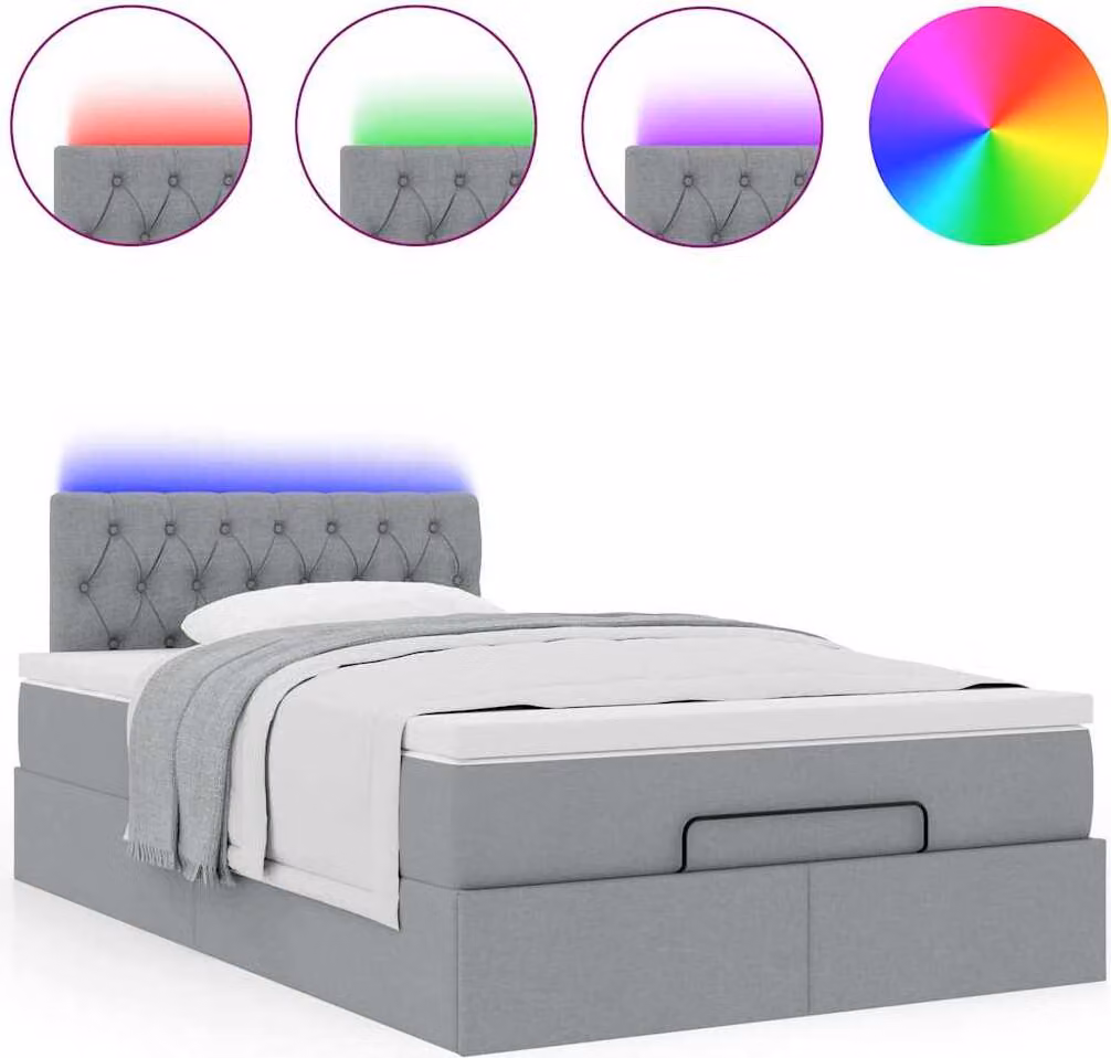 Pouf Letto con Materasso Grigio Chiaro 120x200 cm in Tessuto