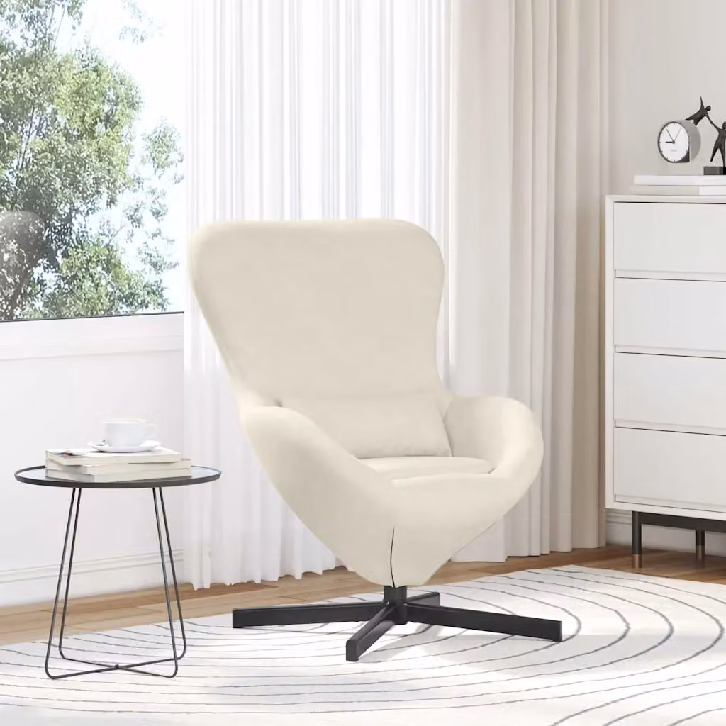 Poltrona uovo vidaXL in velluto beige con base girevole 360 gradi L: 63 cm, P: 73 cm, H: 90 cm