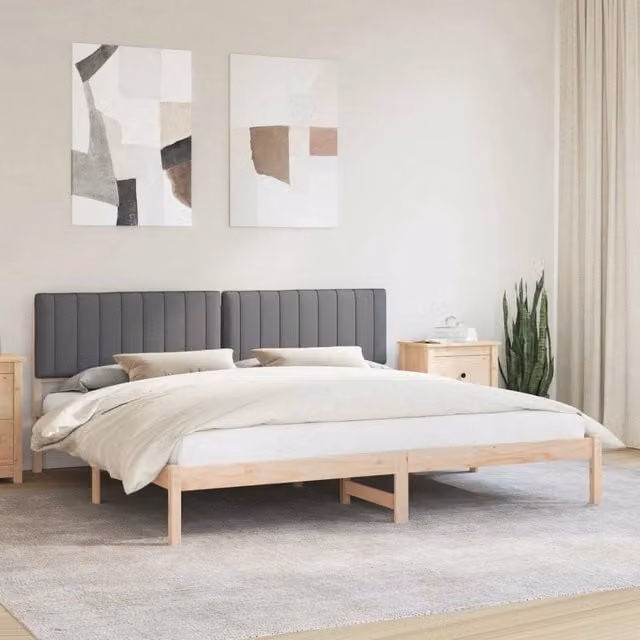 Letto moderno vidaXL con testiera rivestita in tessuto grigio e struttura in legno di pino L/P/H: 200 x 200 x 84,5 cm