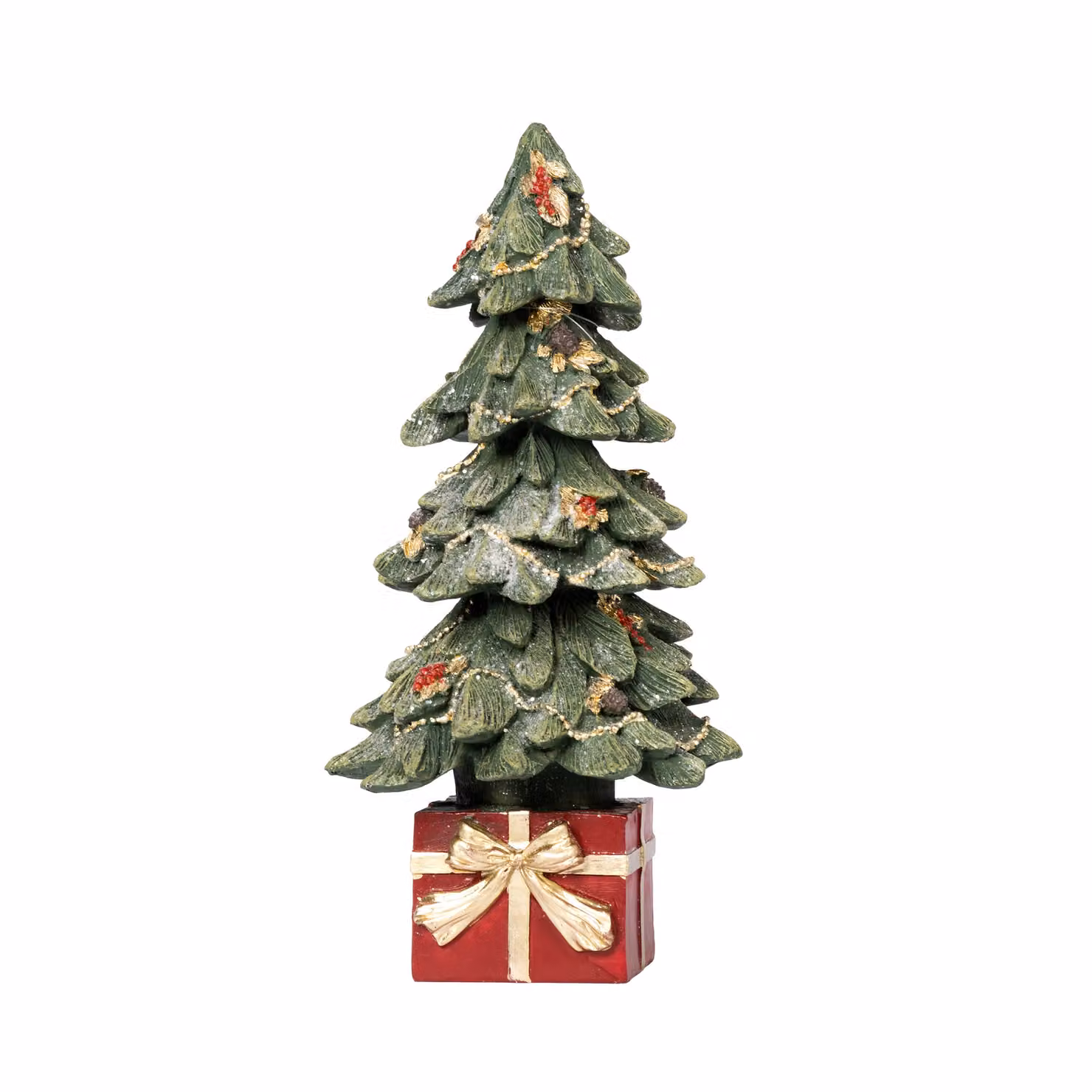 Albero Natalizio Decorativo da Tavolo VESTIAMO CASA in Poliresina, Colori Rosso, Oro e Verde, Altezza: 28 cm – 1