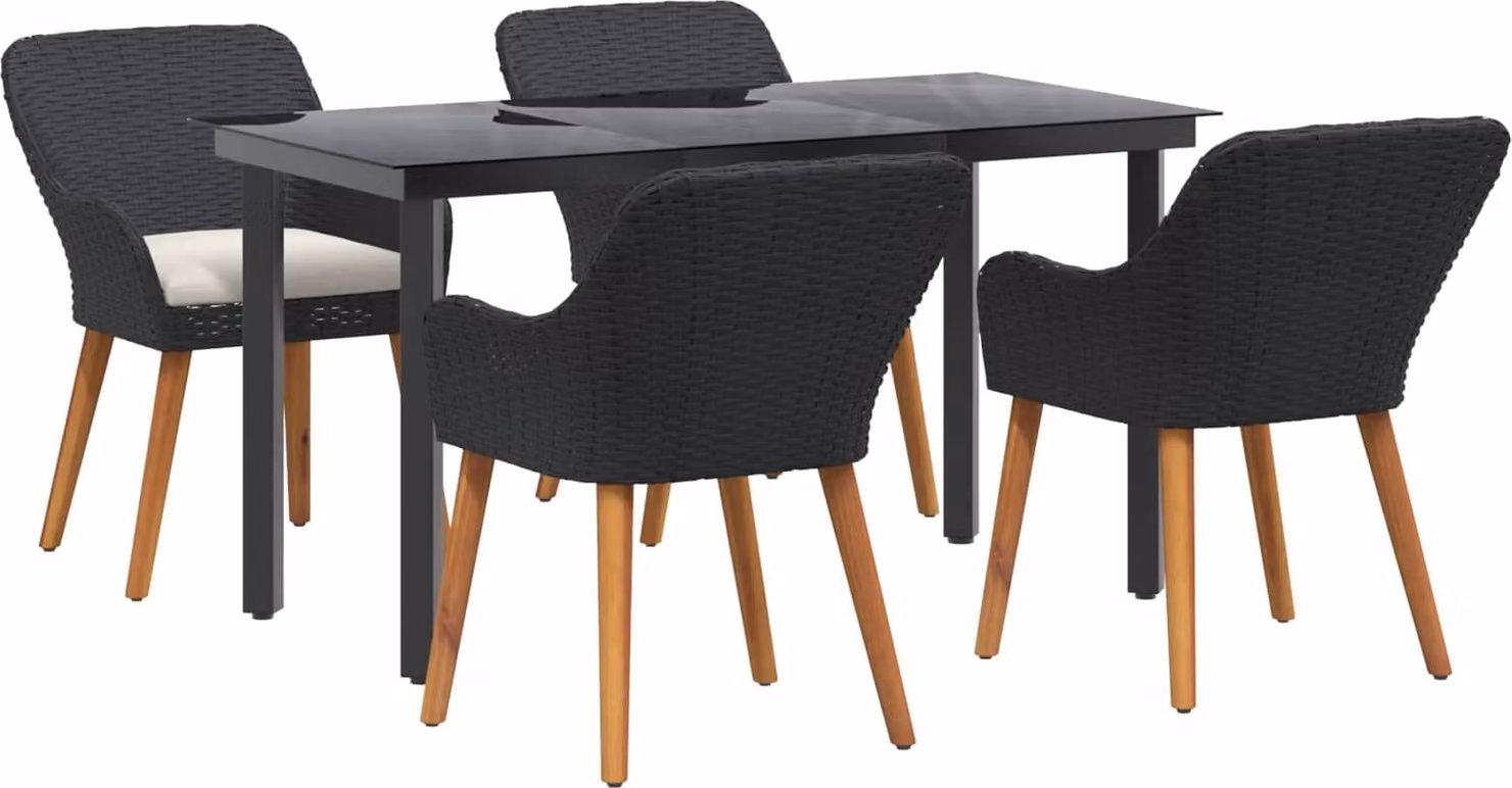 Set da Pranzo per Giardino con cuscino 5 pcs Nero polyrattan