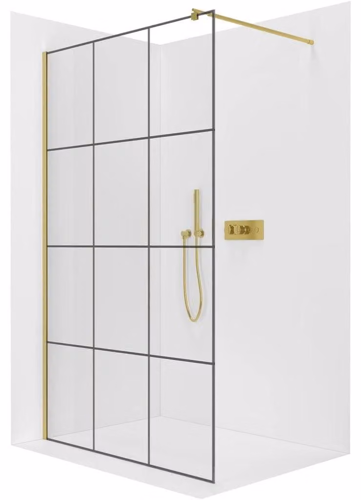 CERANO - Box doccia Walk-in Onyx Round L/P - 8 mm - montante rotondo - dorato, vetro industriale - 160x200 cm