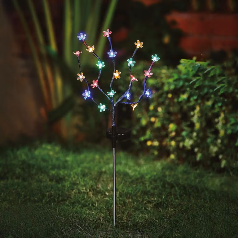 Fiore da giardino a LED alimentato a energia solare - Lampada solare a forma di fiore per esterni - 20 LED colorati - Altezza 65 cm - Con picchetto - Accensione/spegnimento automatico - Illuminazione d'atmosfera per giardini e vialetti [11274]
