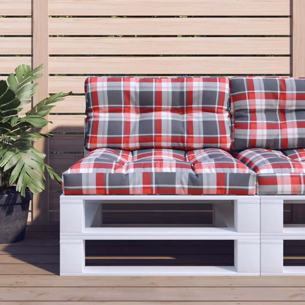 Set di 2 cuscini per pallet vidaXL rossi a quadri in poliestere resistente all'acqua e ai raggi UV, L: 70 x P: 70 x H: 12 cm