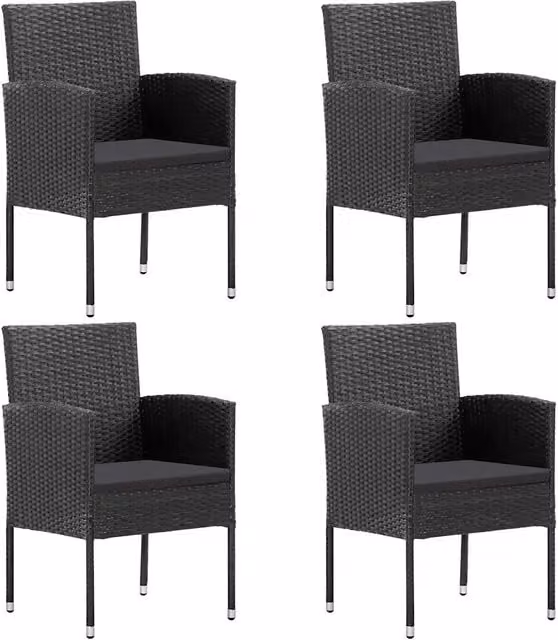 Sedie da Giardino con Cuscini Neri 4 pz Nere in Polyrattan