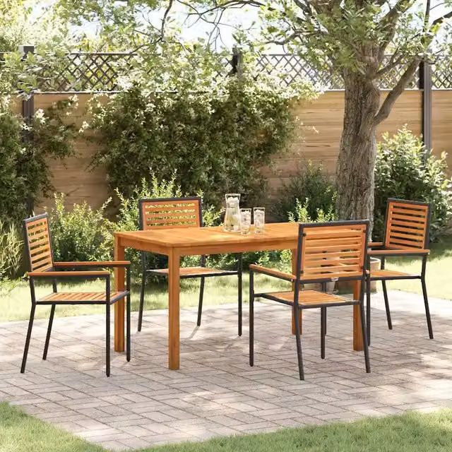 Set da Pranzo per Giardino 5 pz Nero Legno di Acacia Massello 3365535