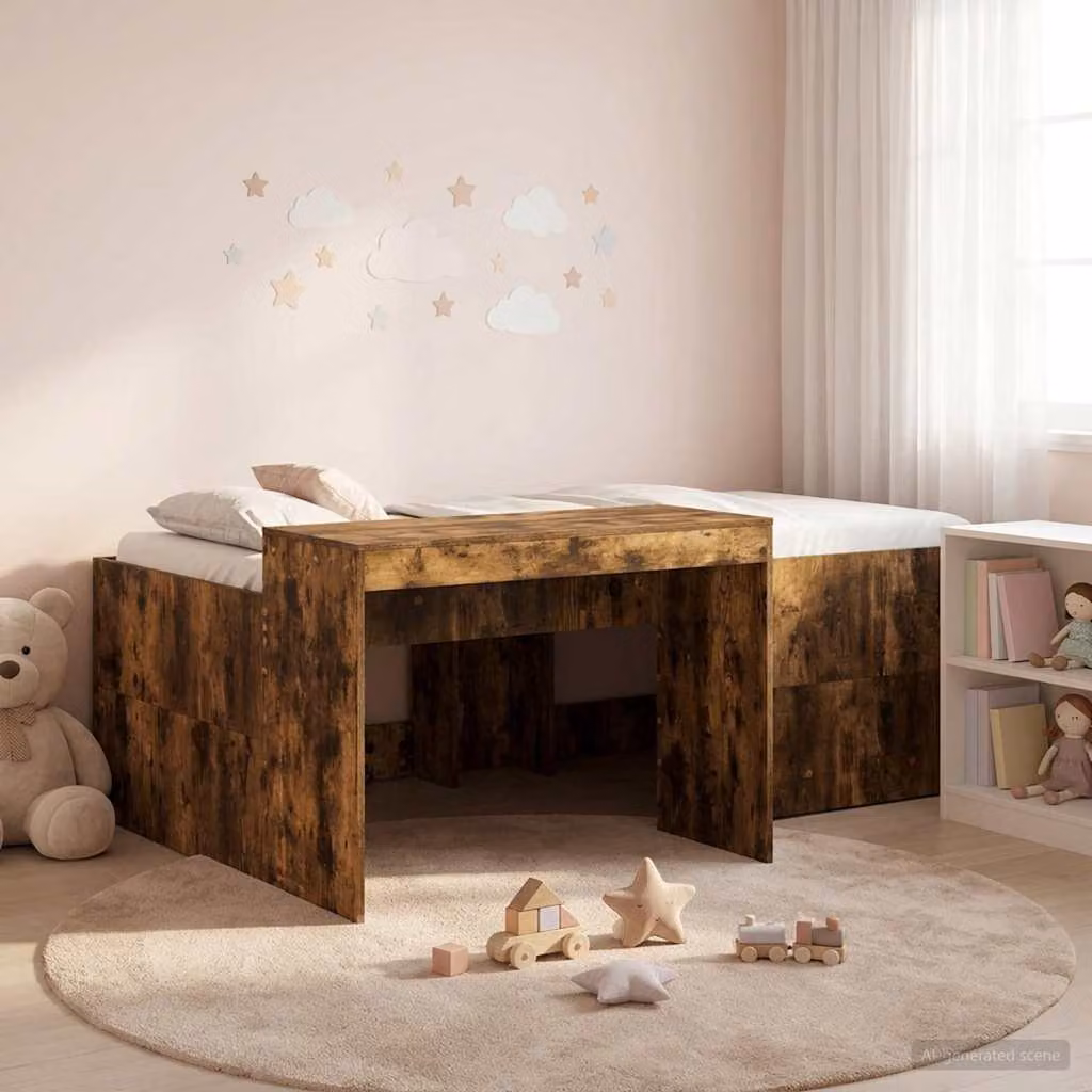 Letto alto per bambini con scrivania vidaXL in legno Rovere Fumo L: 90 cm, P: 190 cm, H: 193 cm
