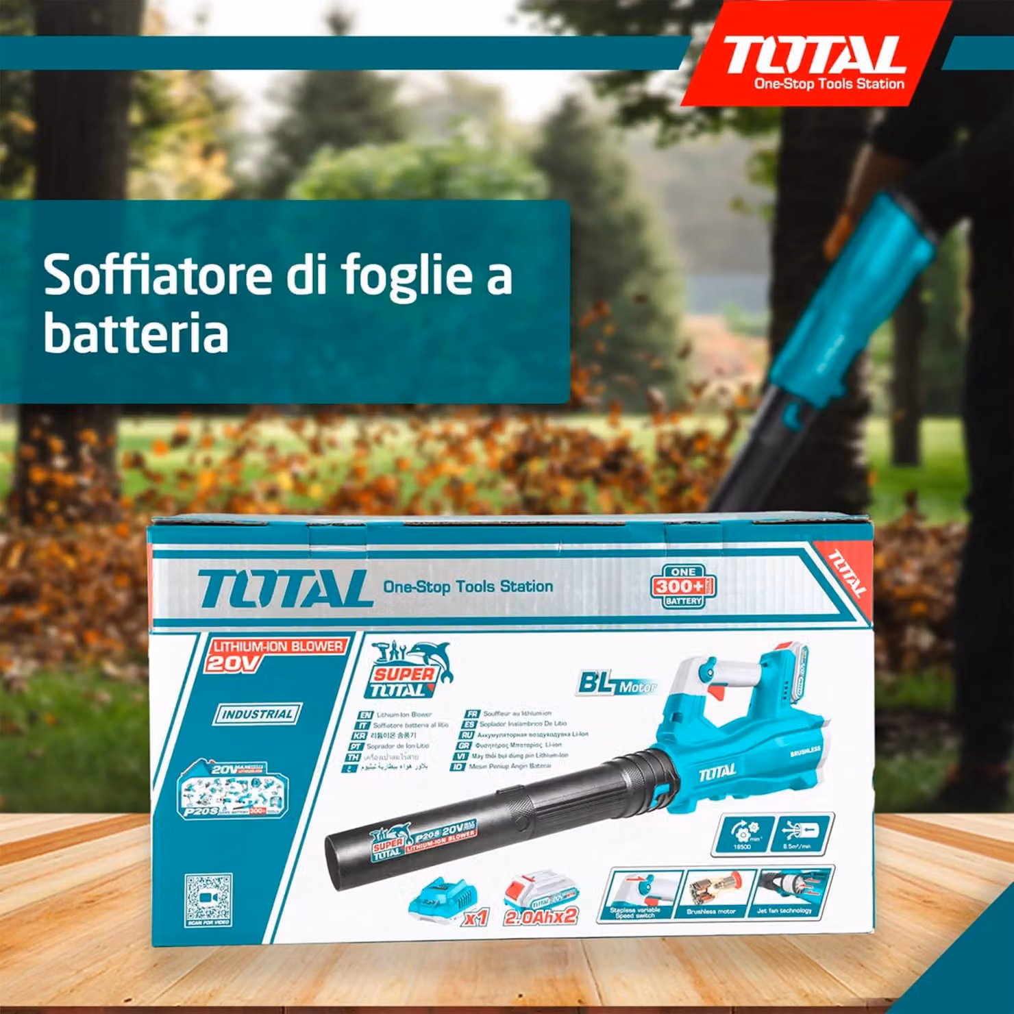 Soffiatore a batteria, senza spazzole, dimensioni 83 x 25 x 3 cm, colore blu, portata d'aria di 8,5 m³/min