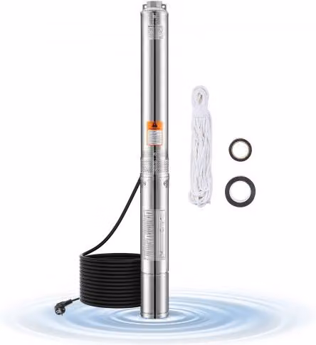 Pompa Sommergibile VEVOR in Acciaio Inox per Pozzi Profondi e Irrigazione Industriale, Potenza 1100 W, 230 V, Portata 100 L/min, Prevalenza 75 m, Colore Argento