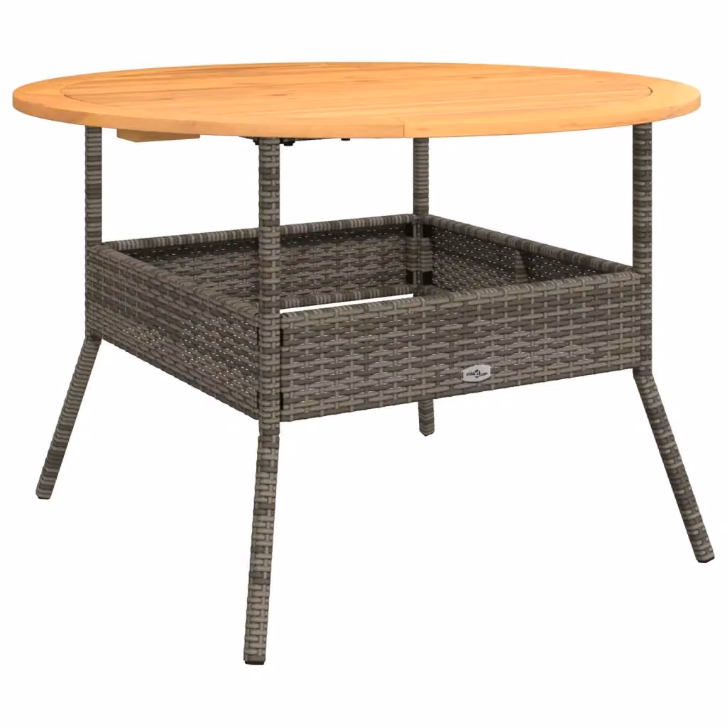 Tavolo da giardino rotondo vidaXL in legno di acacia oliato e polyrattan grigio, estensibile, Ø 110 x H 71 cm – 2