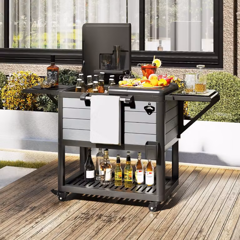 Carrello frigorifero da patio Costway su ruote con capacità 91 L, carrello per il ghiaccio portatile per feste in giardino, Nero e Grigio