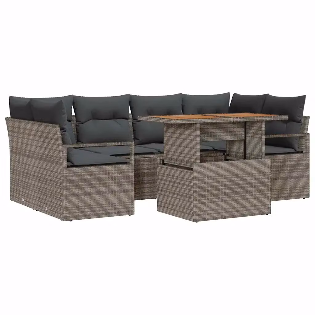 Set Divano da Giardino Moderno vidaXL in 7 Pezzi in Polyrattan Grigio con Cuscini e Tavolino da Esterno – 2