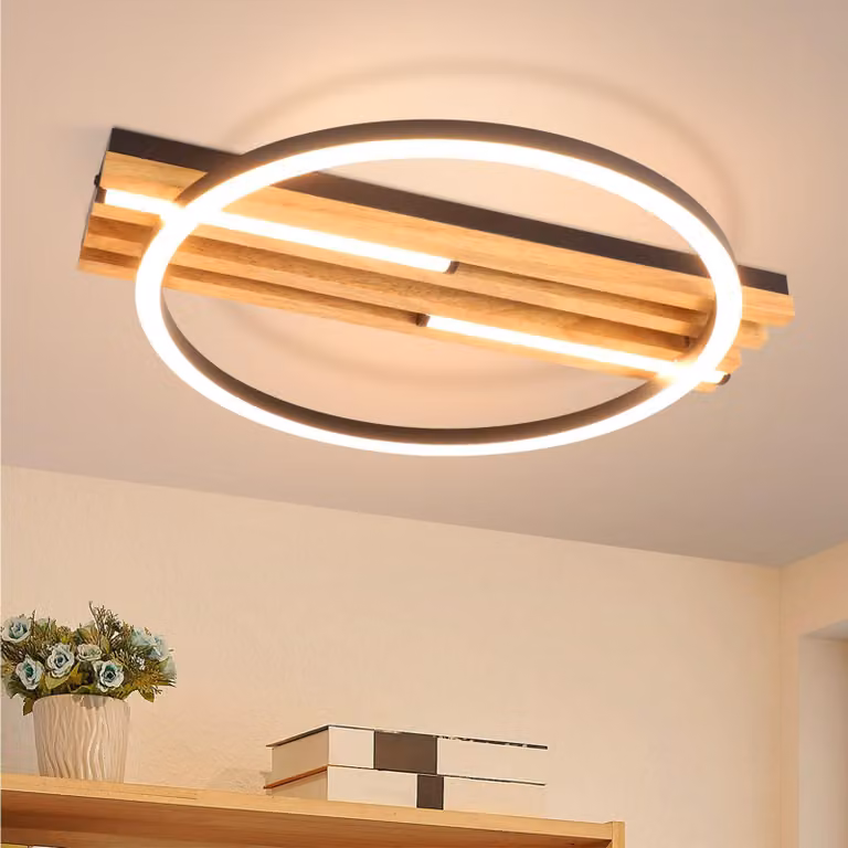 ZMH Lampada da soffitto a LED in legno, 24 W, 38 cm, per camera da letto e cucina, 3000 K (bianco caldo), nera, con 1 anello, lampada per camera da letto e cucina, adatta anche per il soggiorno