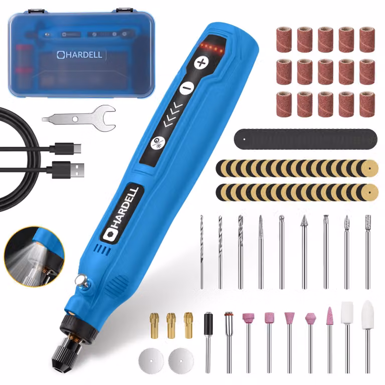 HARDELL Mini utensile rotante a batteria con LED, 5 velocità (5000-18000 giri/min)