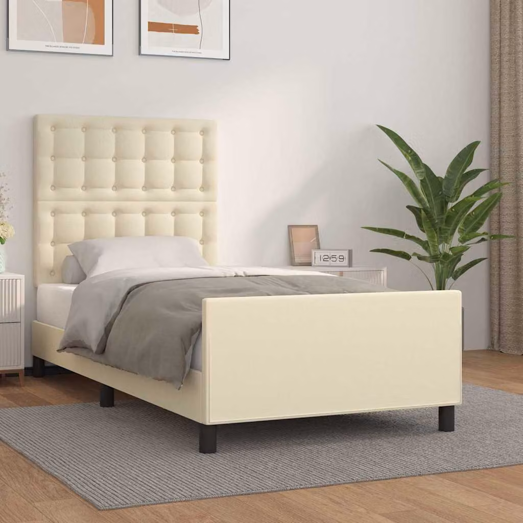 vidaXL Giroletto con Testiera in Similpelle Beige, L/P/H: 90 x 190 cm