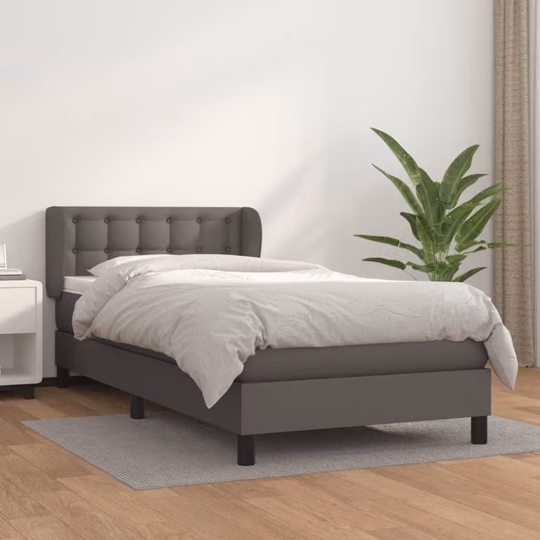 The Living Store Letto a molle con materasso grigio 80x200 cm in Pelle finta