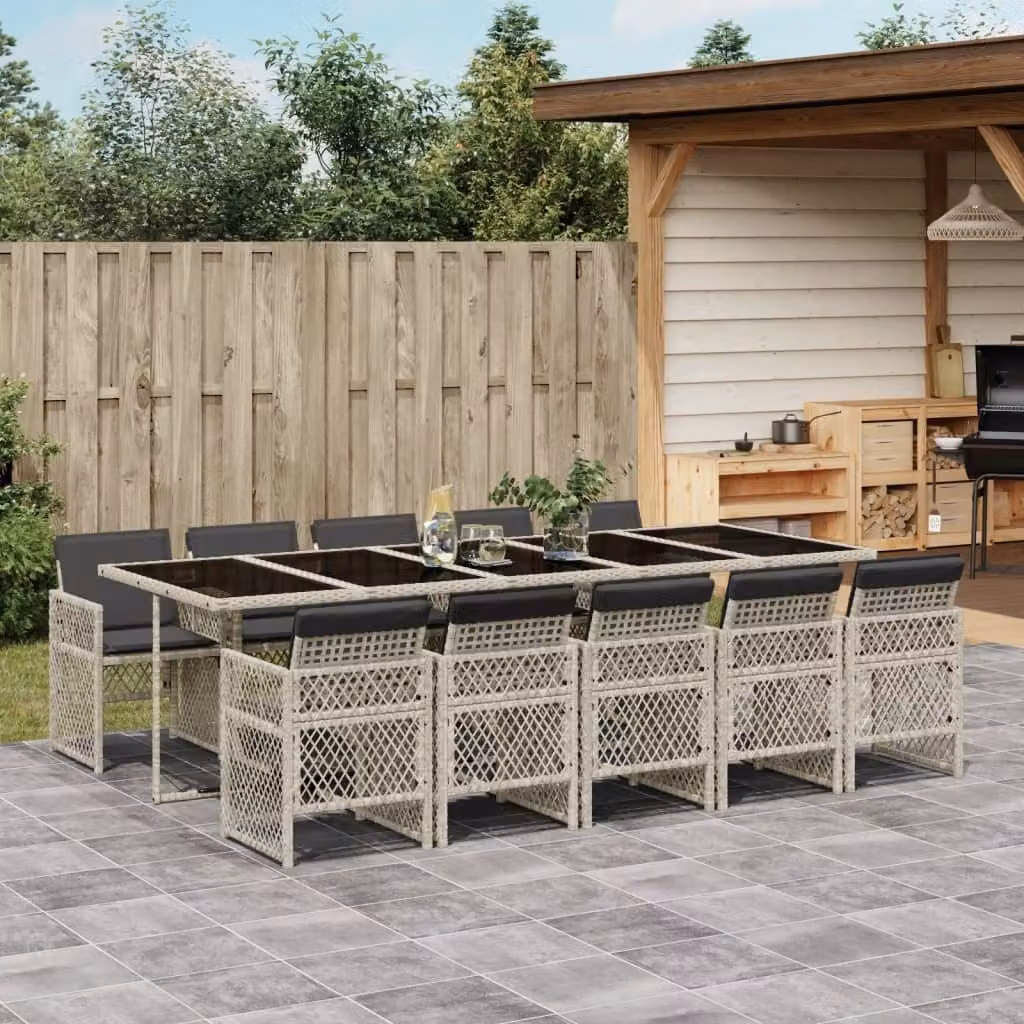 Maison Exclusive - Set Pranzo Giardino 11pz con Cuscini Grigio Chiaro Polyrattan
