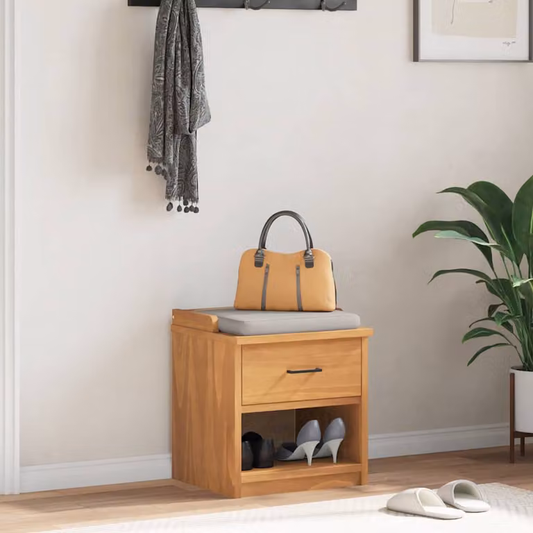 Panca da corridoio e porta scarpe vidaXL SANDNES in legno di pino e acacia, colore marrone, L 45 cm x P 40 cm x H 50 cm