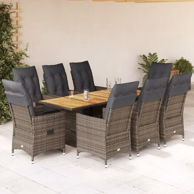 Set da pranzo da giardino vidaXL in legno di acacia oliato e polyrattan grigio, 9 pezzi – 1