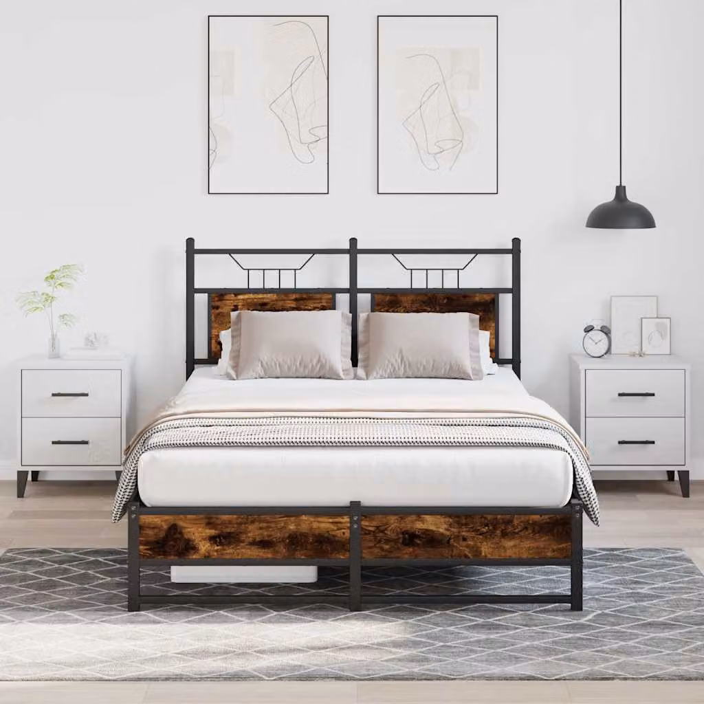 vidaXL Giroletto senza Materasso in Rovere Fumo e Metallo, L/P/H: 120 x 200 x 126 cm