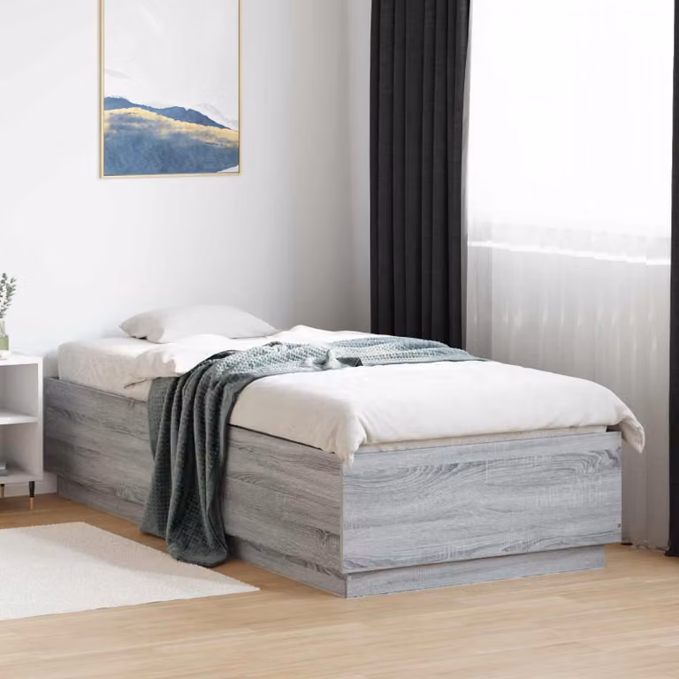 Letto matrimoniale Maison Exclusive, struttura grigia effetto Sonoma, dimensioni 80 x 200 cm, realizzato in legno composito