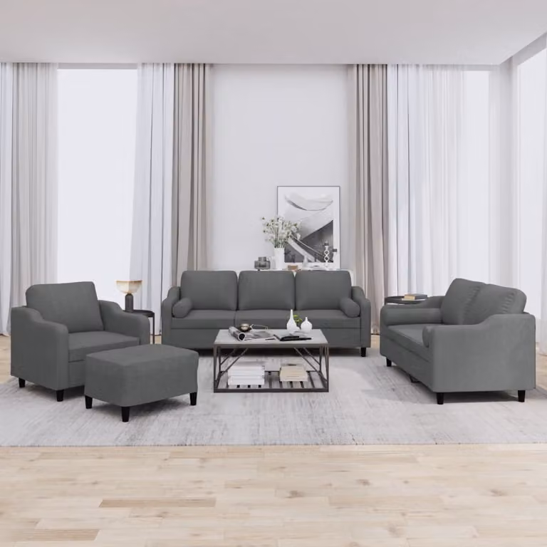Maison Exclusive - Set divano 4 pezzi con cuscini in tessuto grigio scuro