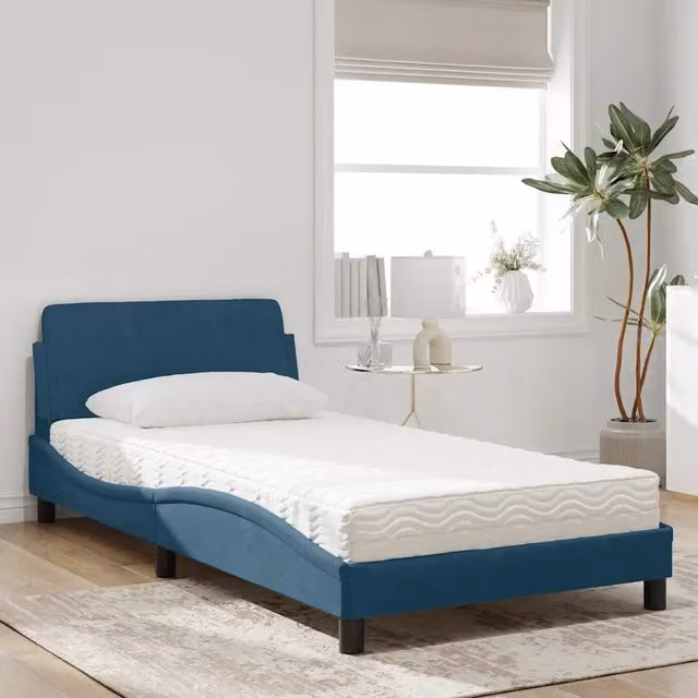 Letto con Materasso Dover Blu vidaXL in Velluto, L/P/H: 100 x 200 x 218 cm