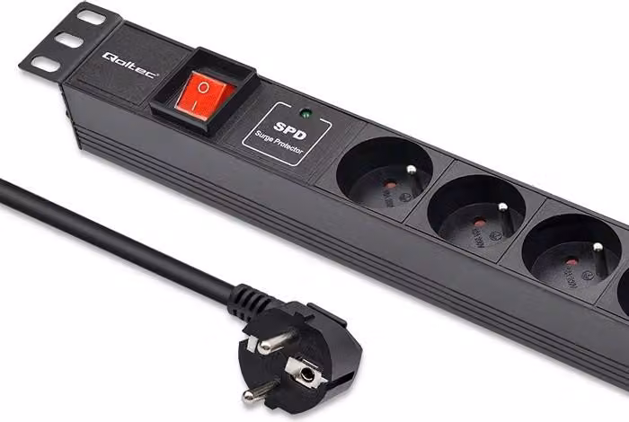 Striscia di prese PDU in alluminio Qoltec per RACK 19'' | 1U | 16A | 6xFRANZÖSISCH | 1,8m