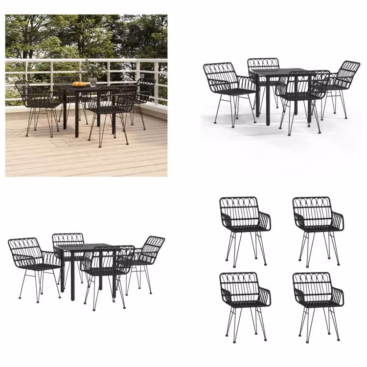 vidaXL Set da pranzo da giardino 5 pezzi in poly rattan nero - Set da pranzo da giardino - Set da pranzo da terrazza - Set da pranzo da esterno