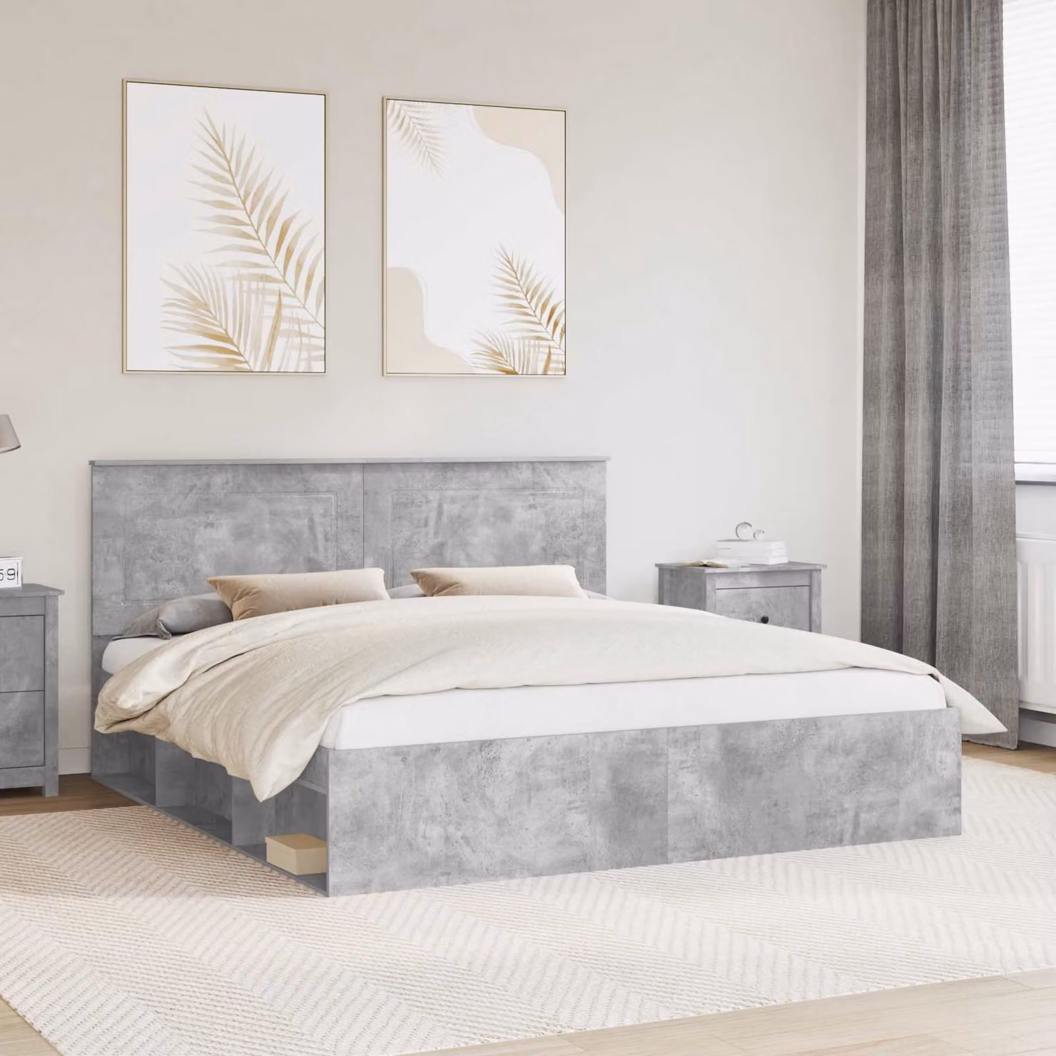 Struttura del letto moderna vidaXL in pino massello e materiali misti, colore grigio, L/P/H: 180 x 200 x 210 cm