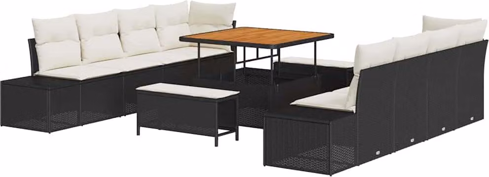 Set Divano da Giardino con cuscino 11 pcs Nero polyrattan
