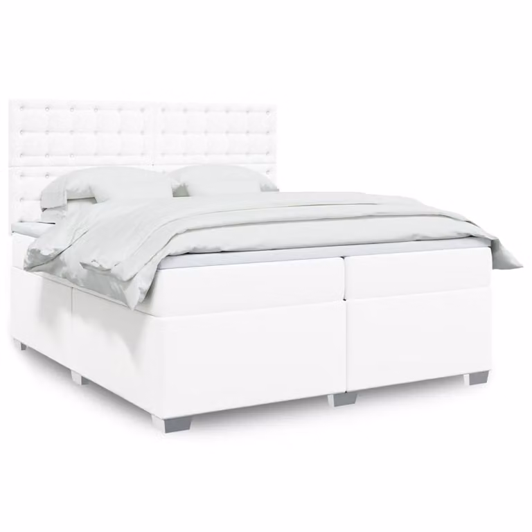 vidaXL Giroletto a Molle con Materasso Bianco in Similpelle, L/P: 200 x 200 cm