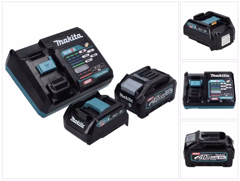 Kit alimentatore Makita 40 V max. con 1x batteria BL 4040 4,0 Ah XGT + caricabatteria rapido DC 40 RA XGT LXT + adattatore di ricarica ADP10