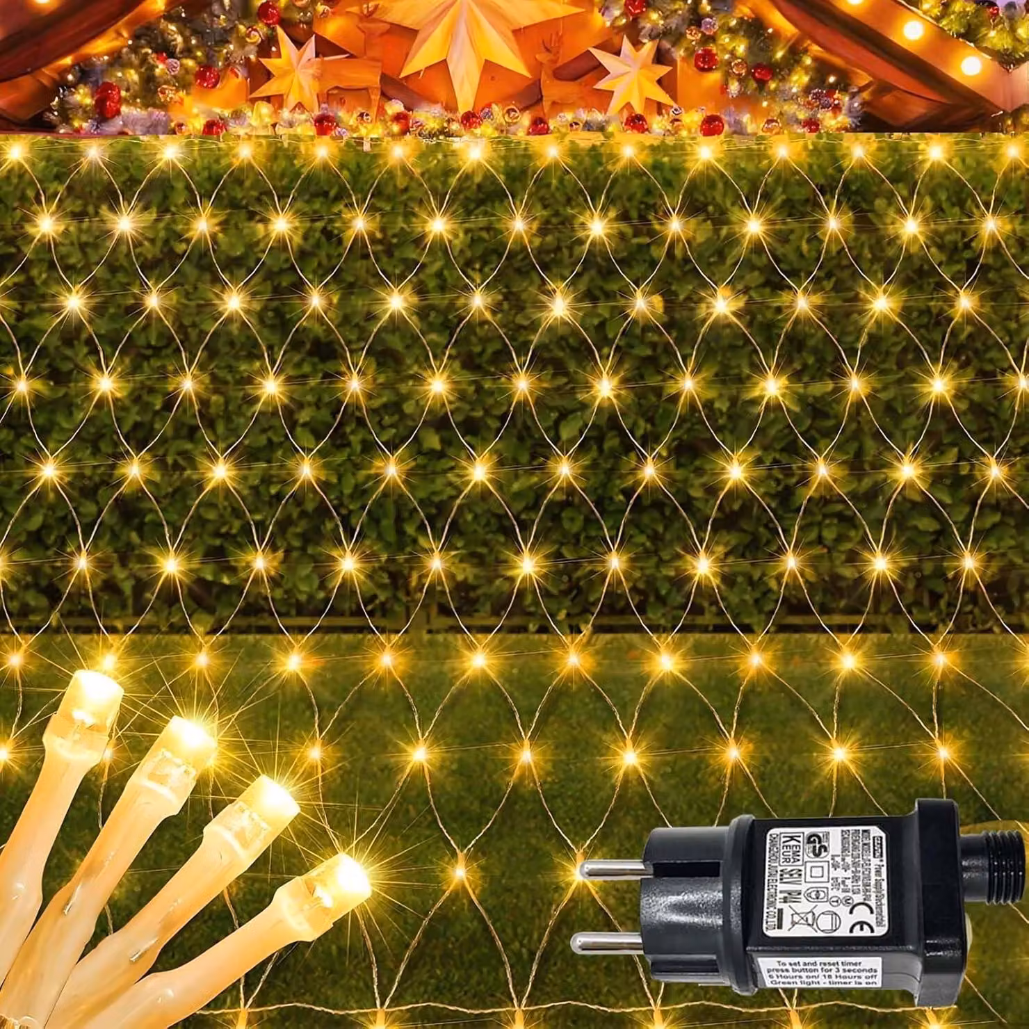 Catena luminosa, dimensioni 1,5x1,5 m, 100 LED, luce calda, grado di protezione IP44, timer, 9 modalità, espandibile