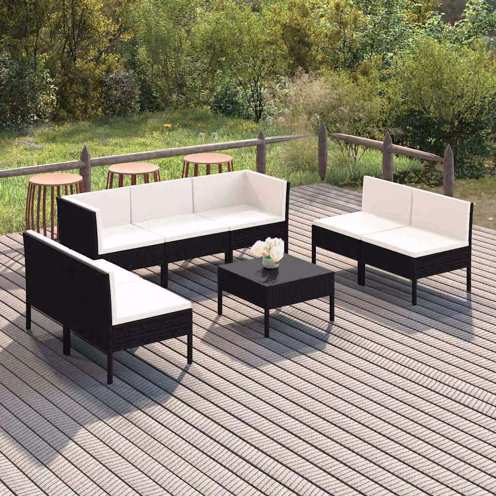 Set Divani da Giardino vidaXL 8 pz con Tavolino e Cuscini, Design Moderno a L, Colore Nero e Bianco