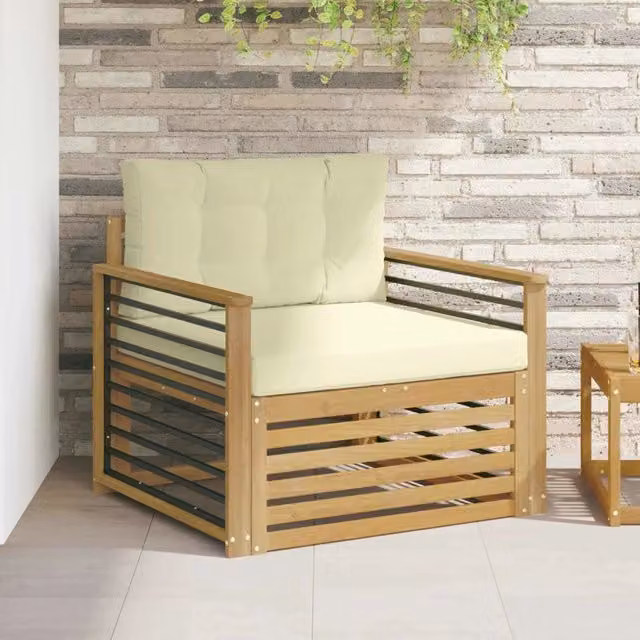 Divano da esterno moderno vidaXL in legno di acacia con cuscini bianchi e beige