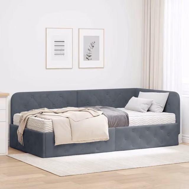 Cornice del letto ad angolo Grigio scuro 90 x 200 cm Velluto 3394083