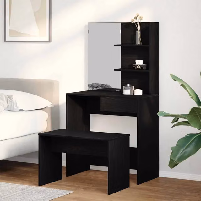 Set da Trucco vidaXL 2 Pezzi Rovere e Nero L: 74,5 cm, P: 40 cm, H: 141 cm