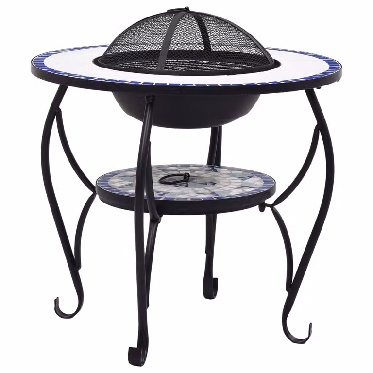 The Living Store Tavolo da fuoco in Vetroceramica mosaico blu e bianco 68 cm
