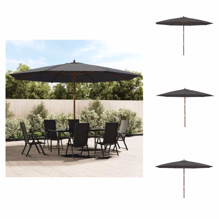 vidaXL Ombrellone con palo in legno antracite 400x273 cm - Ombrelloni e tende da sole
