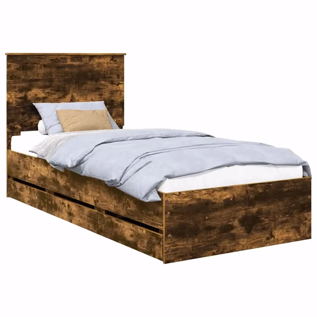 Struttura letto con cassetto vidaXL in legno Rovere fumé marrone L/P/H: 90 x 190 cm – 2