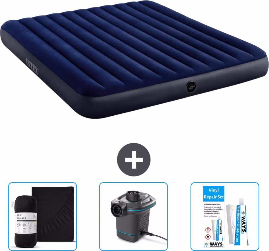 Letto gonfiabile Intex - 2 persone - 183 x 203 x 25 cm - blu - lenzuola incluse - pompa e kit di riparazione
