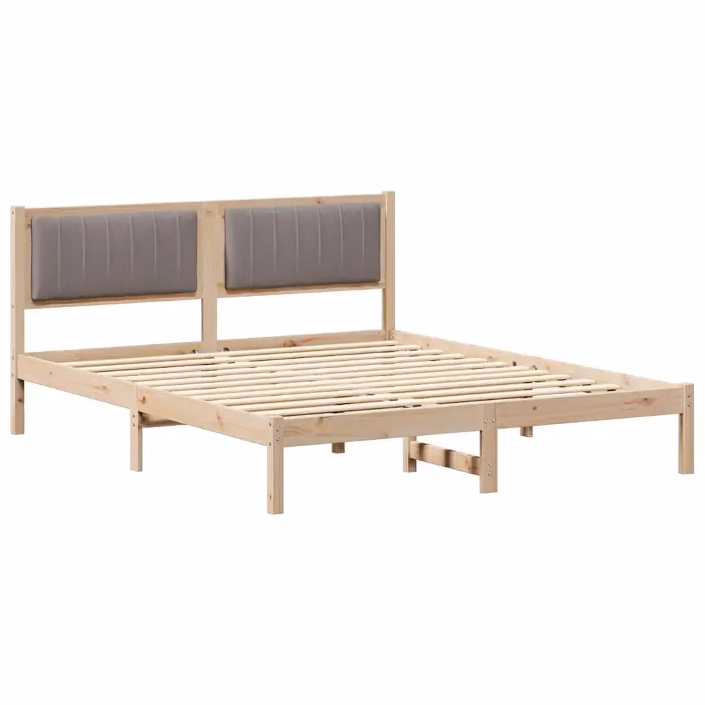 Letto con Testiera Rivestita vidaXL in Pino Massello, Colore Beige/Marrone, L/P/H: 160 x 200 x 85,5 cm – 2