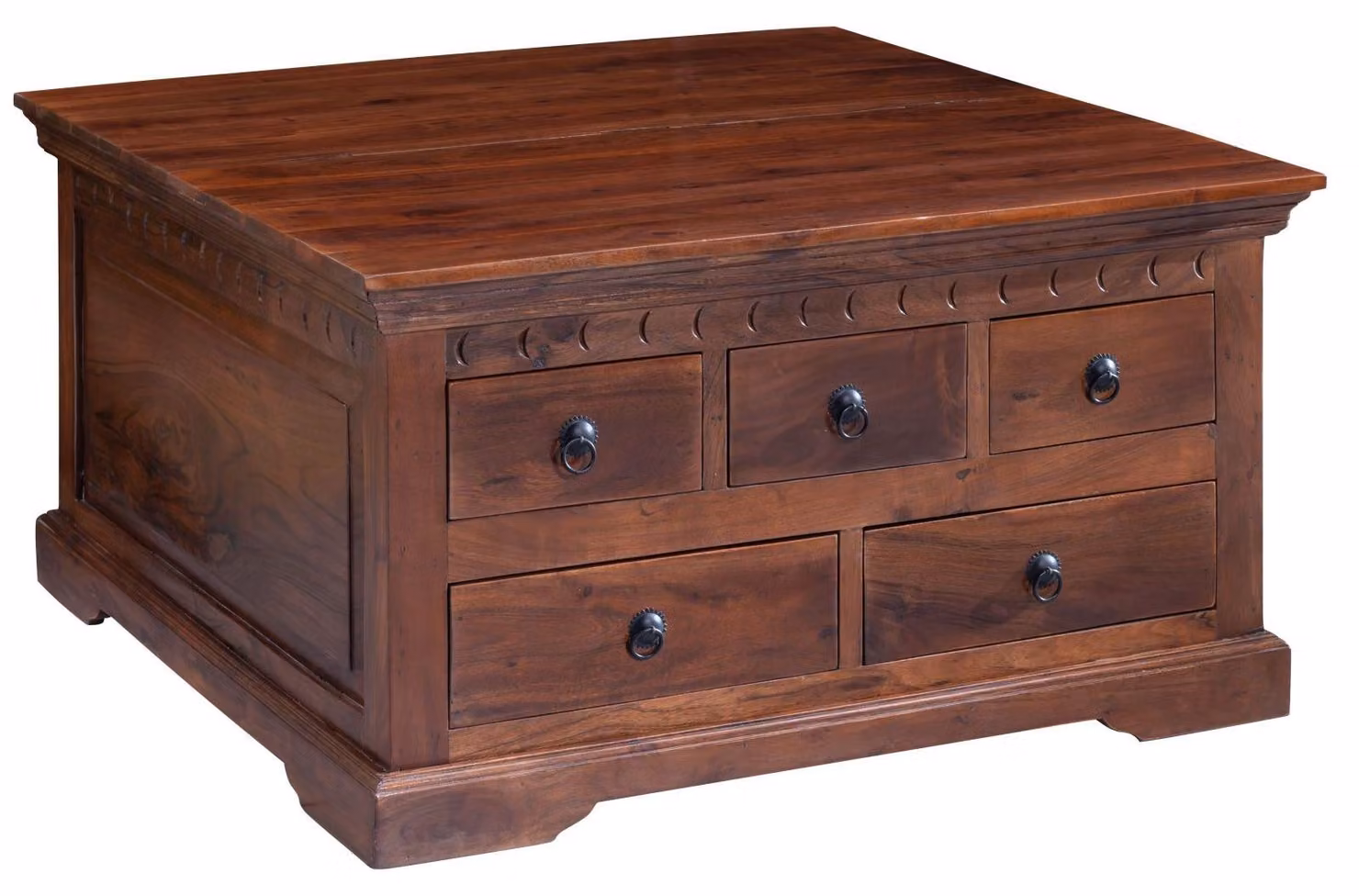 MASSIVMOEBEL24 | tavolino da salotto in legno di Acacia 90x90x50 nougat laccato OXFORD #320