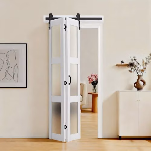 Porta Scorrevole a Soffietto VEVOR in MDF e Vetro Temperato Bianco per Camera da Letto o Guardaroba, L: 91,4 cm, H: 213,4 cm, P: 3,5 cm