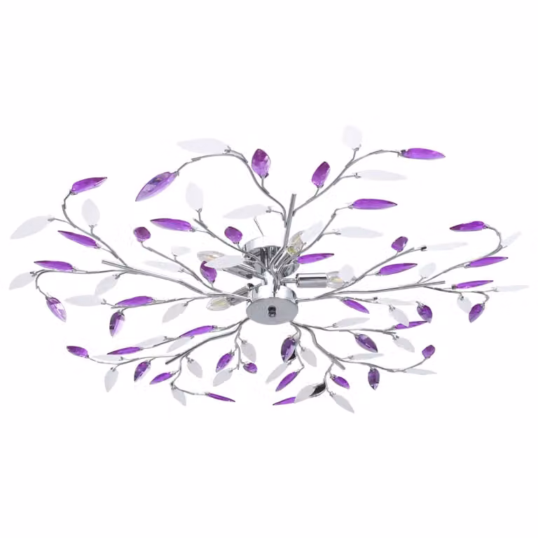 Lampadario Foglie e Bracci in Cristallo Acrilico 5 E14 Viola