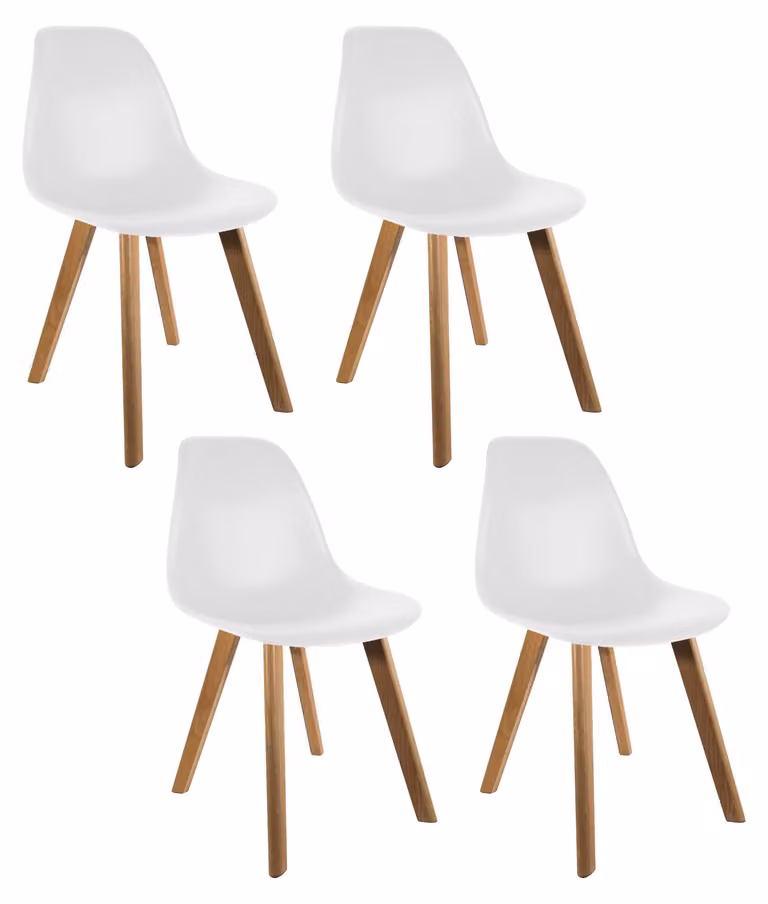 Set di 4 sedie, stile scandinavo, colore bianco, materiali: legno/PP, dimensioni: 46,2 x 52 x 86,4 cm