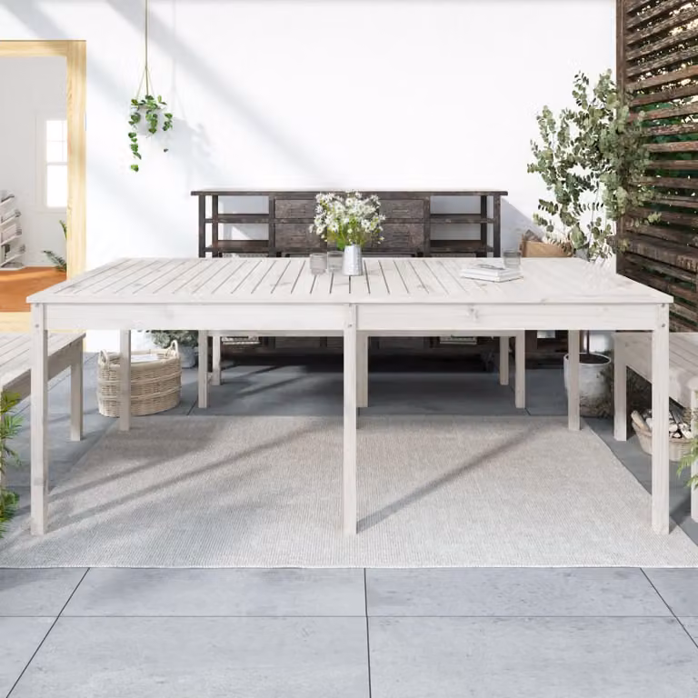 vidaXL Tavolo da Giardino Rettangolare in Legno di Pino Bianco L: 203,5 cm, P: 100 cm, H: 76 cm